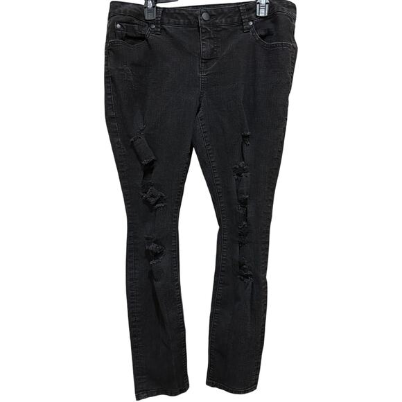 Torrid Skinny Jeans Womens Size 12 Black Distressed Stretch Denim Ripped Pants - Picture 1 of 4